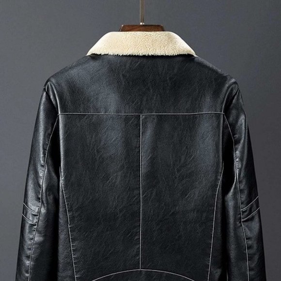 Black Mens Zip Up PU Leather Jacket - Picture 3 of 7
